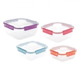 Set Caserole Alimente, KlicBox, 4 Bucăți, Multicolor, Capacitate 400/800/1450/2350 ml, Oem
