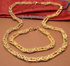 Set Lant Si Bratara Inox Auriu Model Cruce Cod S86