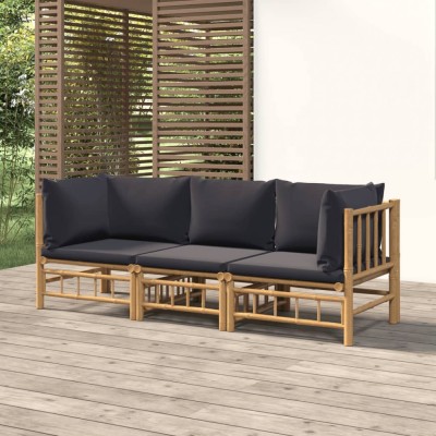 Gossi set mobilier de gradina, perne gri inchis, 3 piese, bambus foto