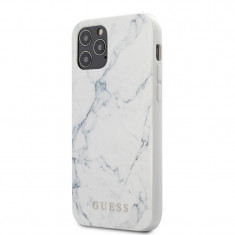 Husa TPU Guess Marble pentru Apple iPhone 12 / Apple iPhone 12 Pro, Alba GUHCP12MPCUMAWH