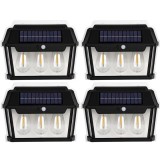 Set 4 x lampa solara de exterior cu 3 becuri , 3 moduri de functionare, senzori de miscare si lumina, stare de veghe, lumina calda, waterproof, 38W, n