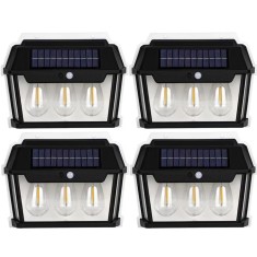 Set 4 x lampa solara de exterior cu 3 becuri , 3 moduri functionare, senzori de miscare/lumina