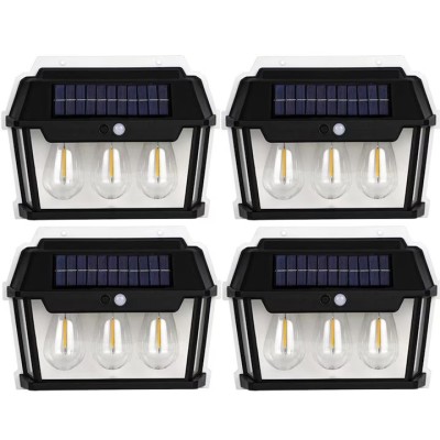 Set 4 x lampa solara de exterior cu 3 becuri , 3 moduri functionare, senzori de miscare/lumina foto