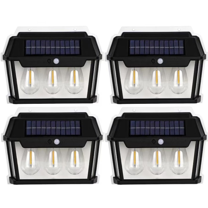 Set 4 x lampa solara de exterior cu 3 becuri , 3 moduri functionare, senzori de miscare/lumina