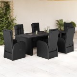 Set mobilier de grădină cu perne, 7 piese, negru, poliratan