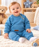 Cumpara ieftin Costum vatuit bebeluși băieți 2 piese albastru bumbac moale cu hanorac și