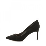 CH2589-1 Pantofi negri escarpen din imitatie piele intoarsa cu varf ascutit