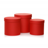 Set 3 cutii rotunde satinate - roșu