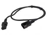 Cablu de Alimentare 1m IEC C13 Mamă la IEC C14 Tată Negru