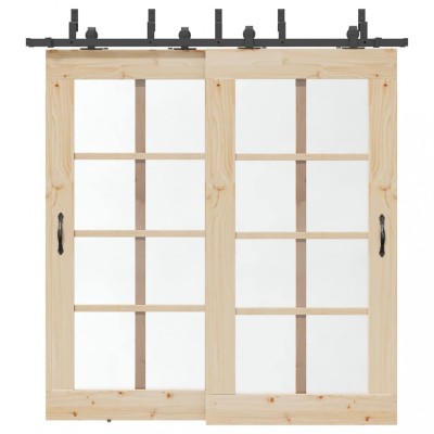 vidaXL Set feronerie pentru uși glisante, negru, 213,5 cm, oțel foto