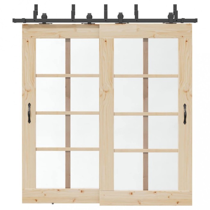 vidaXL Set feronerie pentru uși glisante, negru, 213,5 cm, oțel