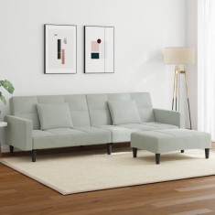 vidaXL Canapea extensibilă cu taburet, 2 locuri, gri deschis, catifea