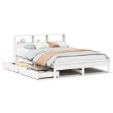Cumpara ieftin Pat cu biblioteca fara saltea, alb, 160x200 cm, lemn masiv pin