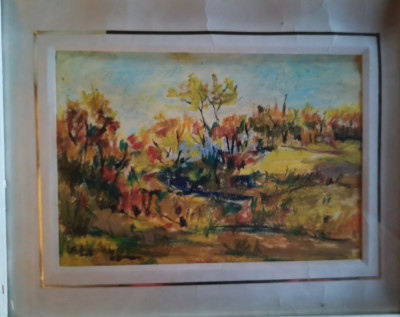 tablou Peisaj de toamna. tehnica mixta , 23x32 cm inramat cu sticla foto