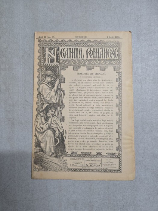 Neamul Rom&acirc;nesc nr. 65/01.06.1908 - N. Iorga (articol principal - Serbarile din Cernauti)