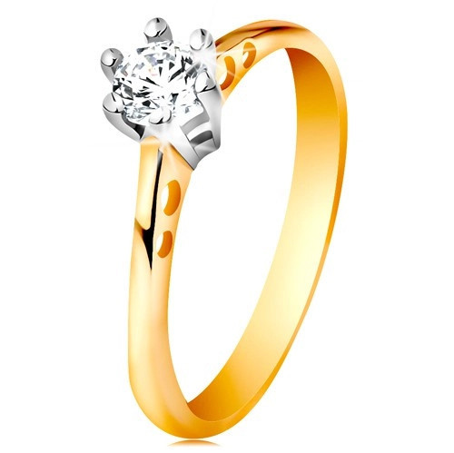 Inel din aur de 14K - decupaje rotunde pe braţe, zirconiu &icirc;n montură din aur alb - Marime inel: 56