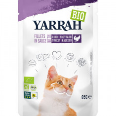 Hrana umeda bio pentru pisici, file cu carne de curcan in sos, 85g Yarrah