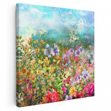 Tablou acuarela peisaj flori primavara, multicolor 1369 Tablou canvas pe panza CU RAMA 100x100 cm