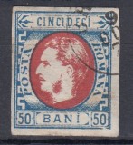 ROMANIA 1869 LP 29 b REGELE CAROL I CU FAVORITI VALOAREA 50 BANI STAMPILAT