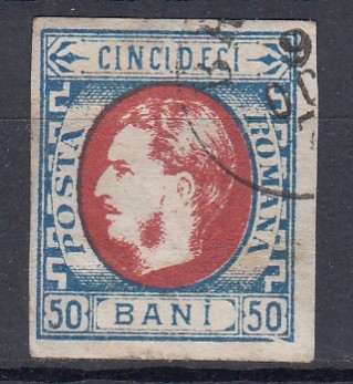 ROMANIA 1869 LP 29 b REGELE CAROL I CU FAVORITI VALOAREA 50 BANI STAMPILAT