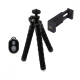 Mini trepied flexibil 33 cm cu telecomanda bluetooth pentru telefon + suport telefon cu 2 filete 1 4