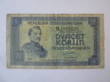 Cehoslovacia 20 Korun 1945,bancnota din imagini