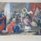 JEANNE DE FLANDRE ET SON FILS , GRAVURA PE METAL COLORATA MANUAL de A. SUNTACH, SECOLUL XVIII