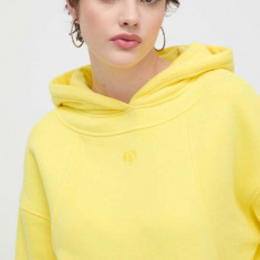 Desigual hanorac de bumbac LOGO femei, culoarea galben, cu glugă, neted, 24SWSK43