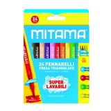 Set 24 Carioci colorate ergonomice Mitama, lavabile, forma triunghiulara, multicolor