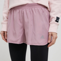 adidas Performance pantaloni scurți de alergare HD2810 femei, culoarea roz, neted, high waist