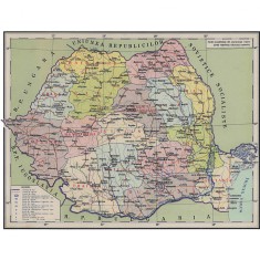 Harta administrativa Romania cu regiuni, 1957, 50x70cm, repro
