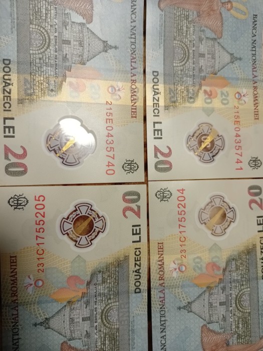 Bancnote de 20 de lei serii consecutive 4 bucăți.
