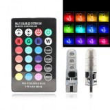 Set becuri led auto, 5W, RGB, Telecomanda, 4 Moduri de iluminare, t10