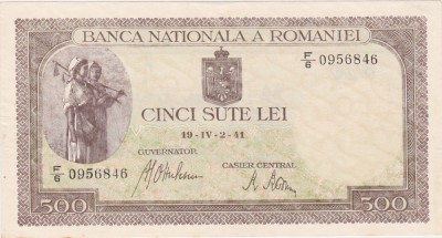 ROMANIA 500 LEI aprilie 1941 aXF foto