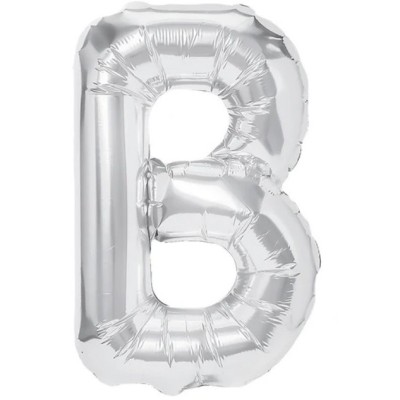 Balon folie metalizata litera b, flippy, 40 cm, umflati cu heliu sau aer, ambalaj individual, pai inclus, argintiu foto