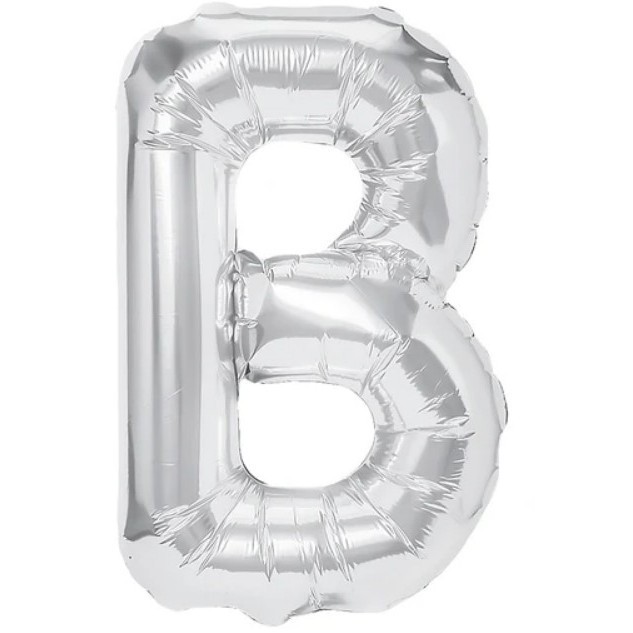 Balon folie metalizata litera b, flippy, 40 cm, umflati cu heliu sau aer, ambalaj individual, pai inclus, argintiu