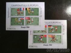 ROMANIA - &amp;quot; CAMPIONATUL EUROPEAN de FOTBAL - FRANTA&amp;quot; , 1984 , 2 blocuri foto