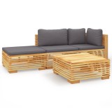 Set mobilier gradina cu perne, 4 piese, lemn masiv de tec