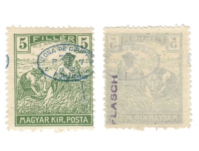 ROMANIA 1919 EMISIUNEA DEBRETIN PLACA I 5 FILLER SECERATORI CERTIFICAT MNH foto