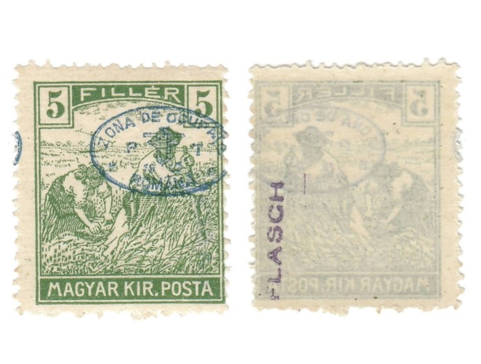 ROMANIA 1919 EMISIUNEA DEBRETIN PLACA I 5 FILLER SECERATORI CERTIFICAT MNH