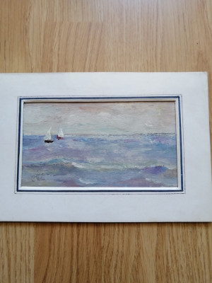 Scena marina - pictura in ulei pe carton - dimensiuni: 22 cm x 15 cm foto