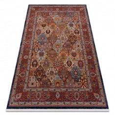Covor L&acirc;nă KESHAN franjuri, Ornament, cadru oriental 7576/53511 vin roșu / albastru inchis, 250x340 cm