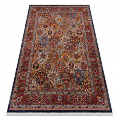 Covor Lână KESHAN franjuri, Ornament, cadru oriental 7576/53511 vin roșu / albastru inchis, 160x230 cm