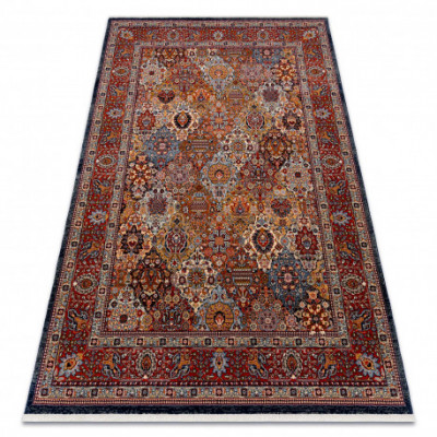 Covor L&amp;acirc;nă KESHAN franjuri, Ornament, cadru oriental 7576/53511 vin roșu / albastru inchis, 200x290 cm foto