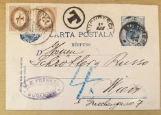 Romania 1899 intreg postal Spic de Grau taxat porto cu 2 timbre Austria 1 &amp; 3 Kr