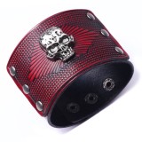 Bratara MBrands punk din piele naturala cu cap de mort , inchidere cu capse Visiniu