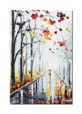 Cumpara ieftin Tablou stilizat pictat manual, Pe aleea cu felinare, pe drumul meu, 60x40cm ulei pe panza in cutit efect 3D