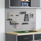 vidaXL Plăci Perforate Oțel Gri 50x60cm, 2 Buc + 8 Accesorii, Panou Organizare Unelte Garaj, Sistem Depozitare Industrial