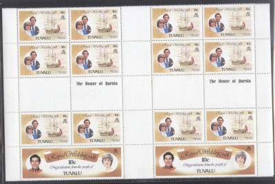 Tuvalu 1981 Diana &amp;amp; Charles, Wedding 1981, perf. block, 14 values, MNH S.508 foto