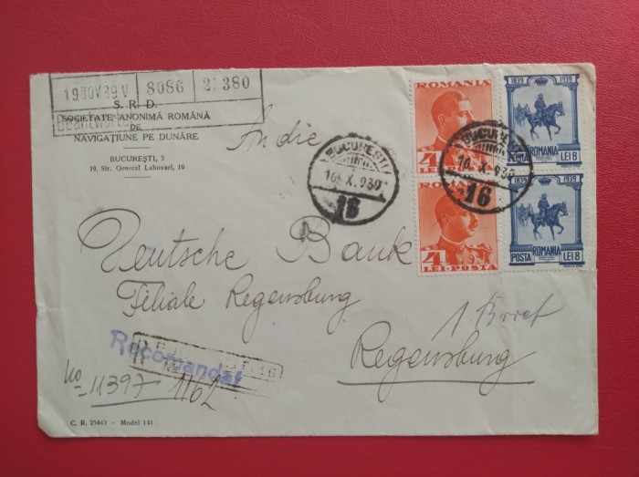 1939 - PLIC RECOMANDAT CIRCULAT IN GERMANIA